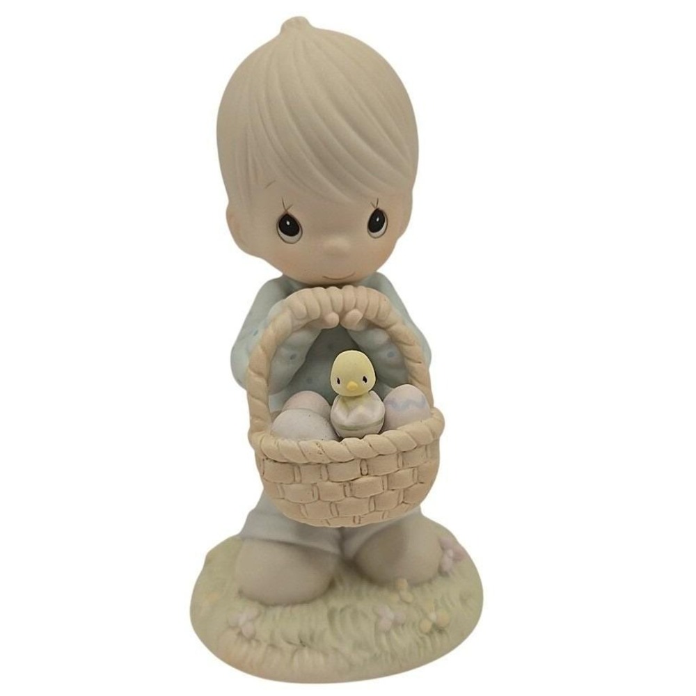 Precious Moments Porcelain Figurine 1987 "Wishing You A Basket Full Of Blessings